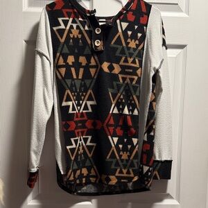7th Ray Geometric Patterned Tunic - Black, Red, Green, White